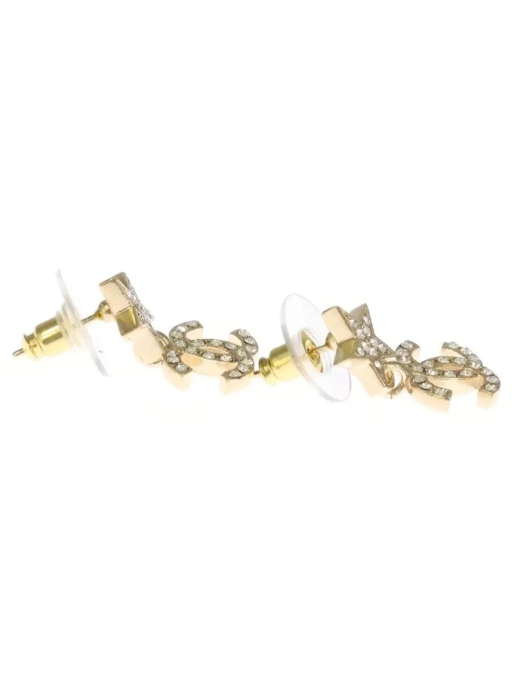 Chanel CC Logo Star Rhinestone Earrings Gold